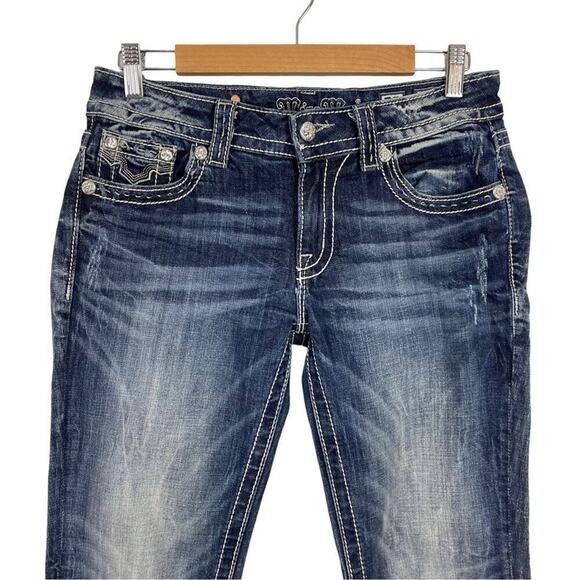 Miss Me Cow hide Crystal Studded Blue Denim JW5915S Boot Cut Stretch Jeans 29 - Picture 3 of 16